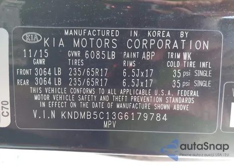 2016 Kia Sedona Lx из США, поврежденный, VIN KNDMB5C13G6179784